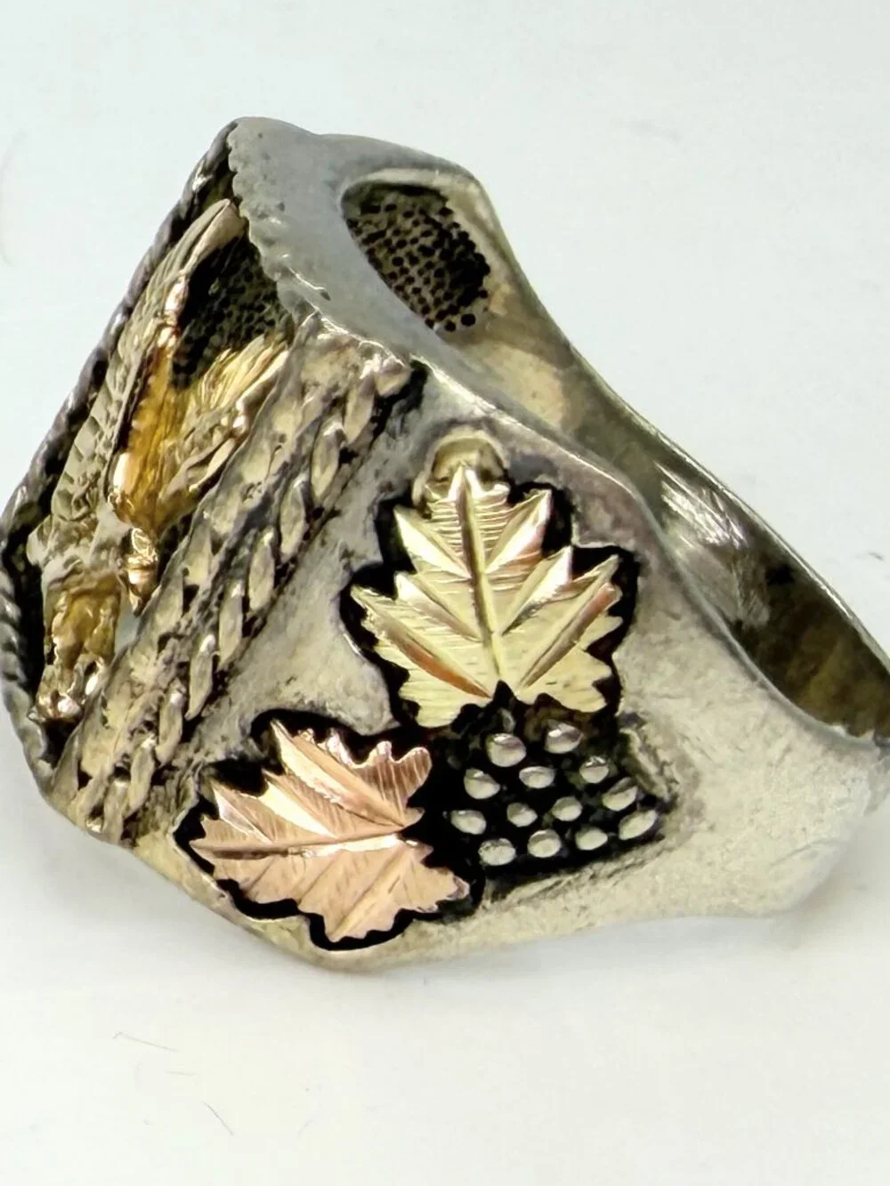 Vintage 14K Yellow Rose Gold Sterling Silver Triple Tone Ring Size 9 JR1963